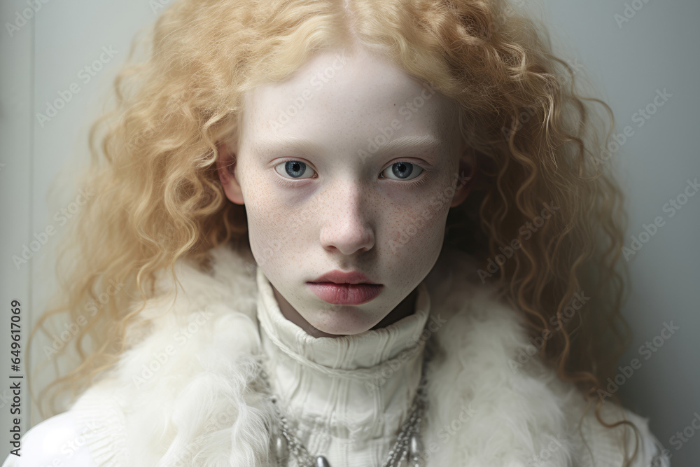 Fototapeta premium portrait of albino girl with white skin, albinism concept