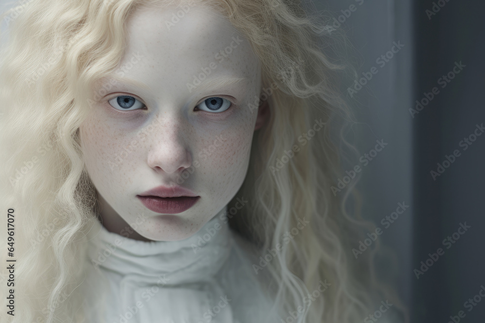 Portrait of a young beautiful albino girl, natural blonde Portrait of a young beautiful albino girl, natural blonde