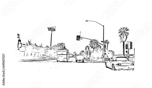 Building view with landmark of  San Bernardino is the city in California. Hand drawn sketch illustration in vector. photo