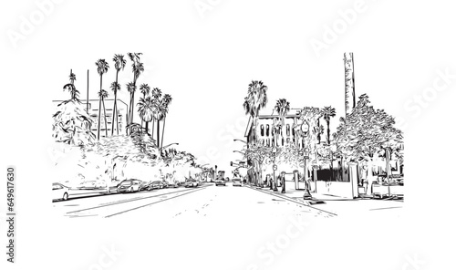 Building view with landmark of  San Bernardino is the city in California. Hand drawn sketch illustration in vector. photo
