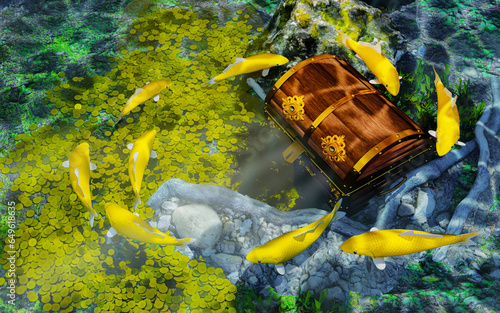 Koi or fancy koi swim in a ...