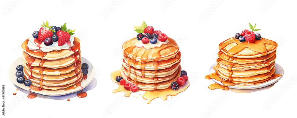  watercolor barries pancake - obrazy, fototapety, plakaty 