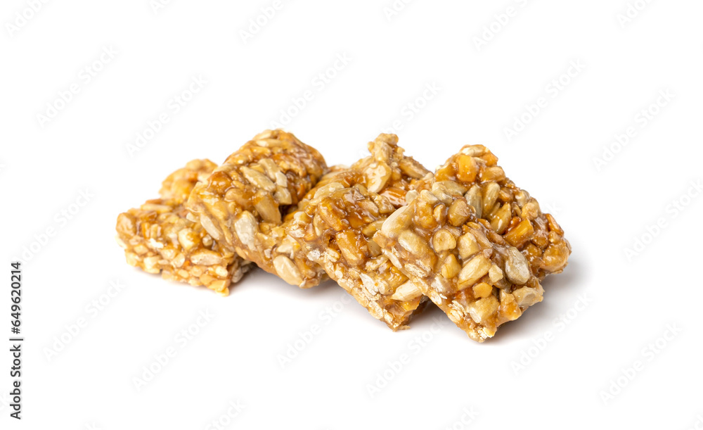 Sunflower Seeds Bar Isolated, Energy Snack with Honey, Sun Flower Seed Muesli Dessert, Protein Candy Bar Sunflower Seeds Bar Isolated, Energy Snack with Honey, Sun Flower Seed Muesli Dessert, Protein Candy Bar