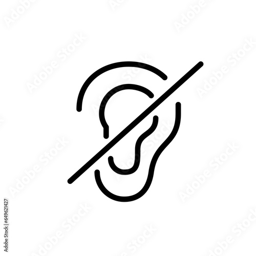 Ear crossed. Hearing impairment or silent mode activation. Pixel perfect, editable stroke icon