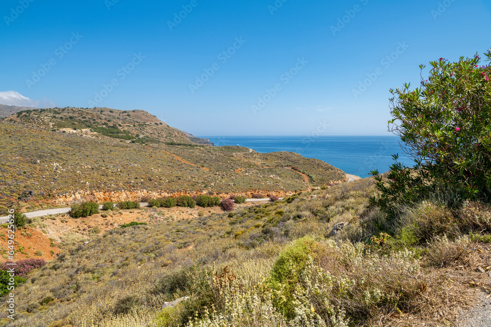 Beautiful coastal view of Kolymvari (Kolymbari) in summer, Platanias, Crete, Greece