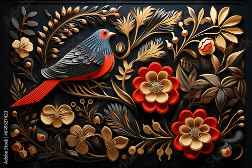 Generative AI - Flower blossom illustration in Russian folk style