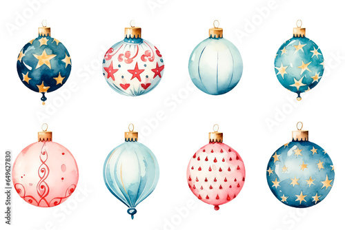 Colorful balloons  Christmas and New Year s theme in watercolor style isolate on white