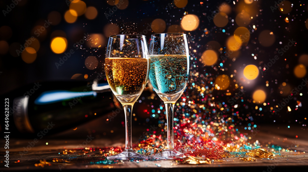 Celebration toast with champagne.New Year's cards. AI generative. - obrazy, fototapety, plakaty 