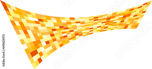Patchwork quilt made of yellow cells. Quilted fabric. Square fields from a bird's eye view. Autumn harvest. Checkered background with distorted squares. Distortion chess pattern. Chessboard surface.