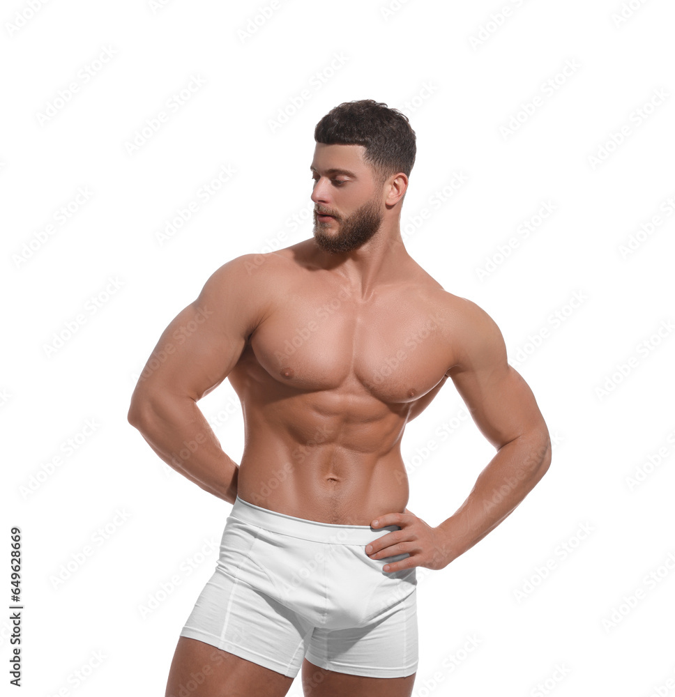 Fototapeta premium Handsome muscular man isolated on white. Sexy body