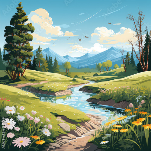 Vector illustration of realistic landscape with beautiful scenery 