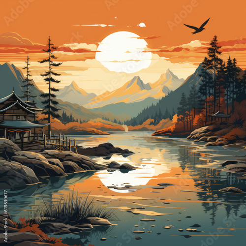 Vector illustration of realistic landscape with beautiful scenery 