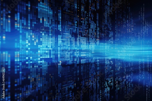 Fototapeta Naklejka Na Ścianę i Meble -  Abstract technology background with binary code. Data concept. 3D Rendering, An abstract digital server background with binary code and AI algorithms running in the background, AI Generated