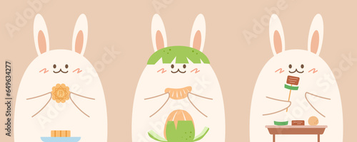 Set of Mid-Autumn Festival bunny with mooncake,pomelo,BBQ