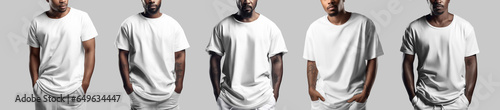 Mockup of a white t-shirt on an African-American man, clothes, set. Generative AI