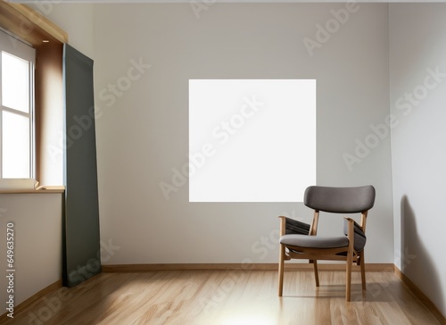 modern room with chair and copy space, built in minimal white room tone, oak modern flooring. AI Generated.
