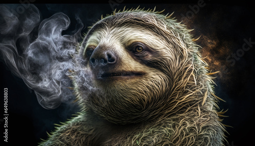a sloth smokes a cigarette. Generative AI photo