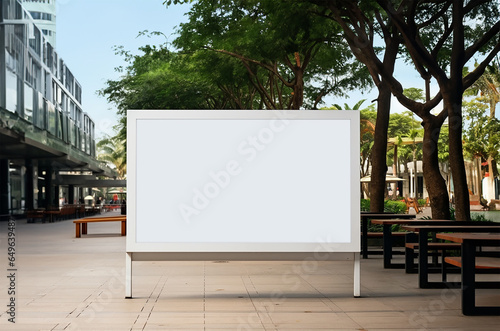 blank white mockup signboard positioned in a public shopping center