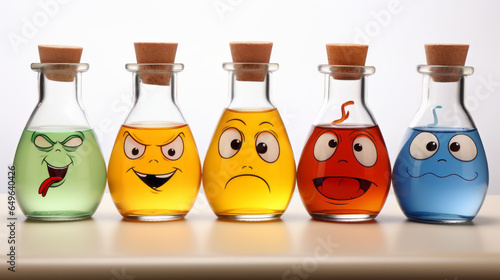 Bottles with monsters with different emotions. Mental capacity expansion 