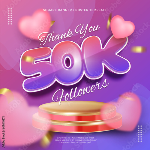 Vector celebration gradient banner 50k followers for instagram posts design