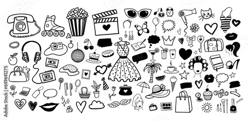 Vector illustration set of beauty and fashion isolated doodles and sketches