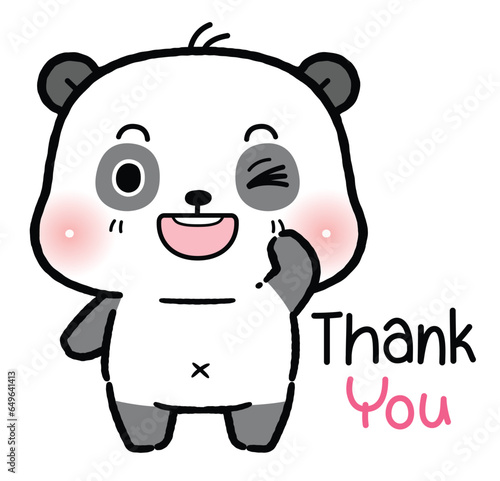 Cute Little Panda Say Thank You, flat cartoon style.