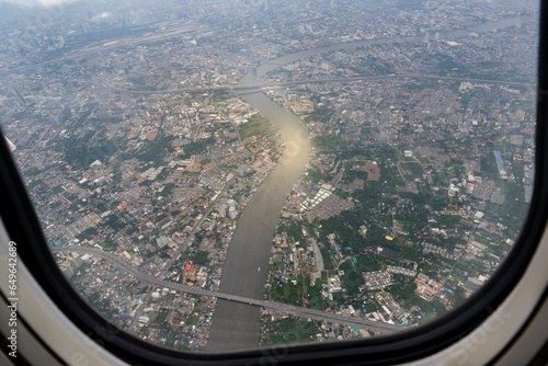 Photography Aerial shot above Chao Phraya River- Bangkok city