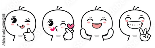 Emoticons set. Comic with Happy Emotions. Meme Concept. Cartoon style, Flat design.