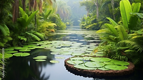 photo of a tranquil pond with lily pads