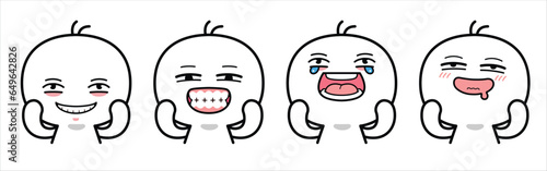 Emoticons set. Comic with Crazy Laughing Emotions. Meme Concept. Cartoon style, Flat design.
