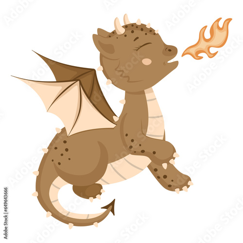 Cute dragon in cartoon style. A fire-breathing fairy-tale monster.