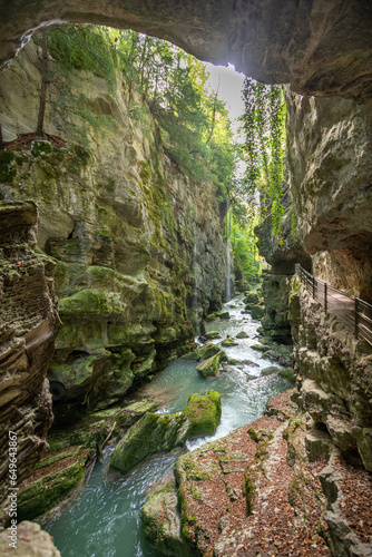 canyon river and waterfall
