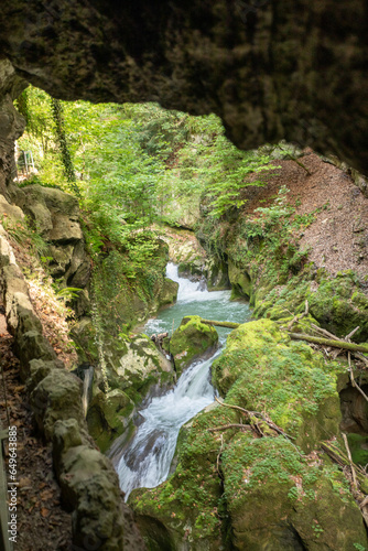 canyon river and waterfall