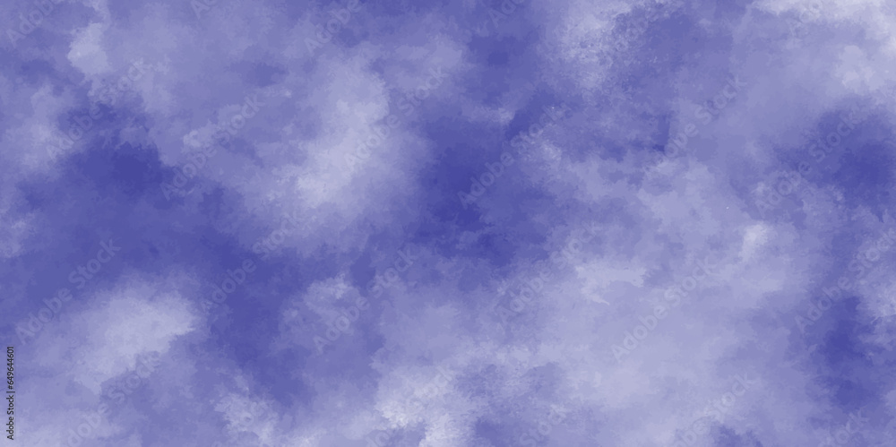 Blurry and cloudy perpal sky background with clouds, cloudy light blue watercolor background with various natural clouds and smoke.Classic hand painted Blue watercolor background for design.