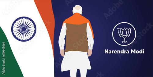JAMSHEPUR INDIA 19 SEPTEMBER Narendra Modi Prime Minister of India with Indian flag vector illustration
