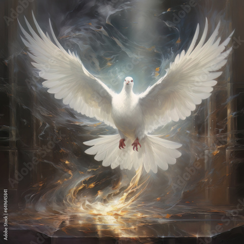 AI generated Flying white dove . Symbol of peace. Gifts of holy spirit concept	