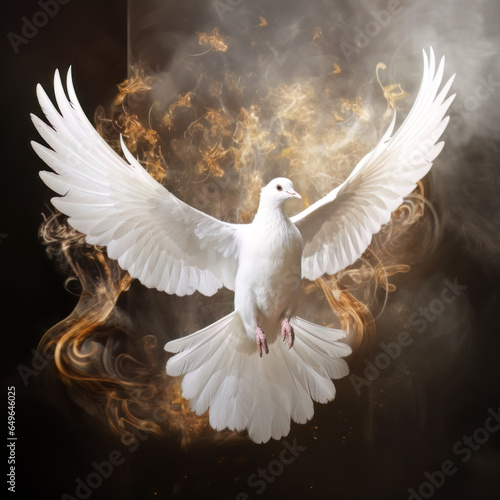 AI generated Flying white dove . Symbol of peace. Gifts of holy spirit concept 