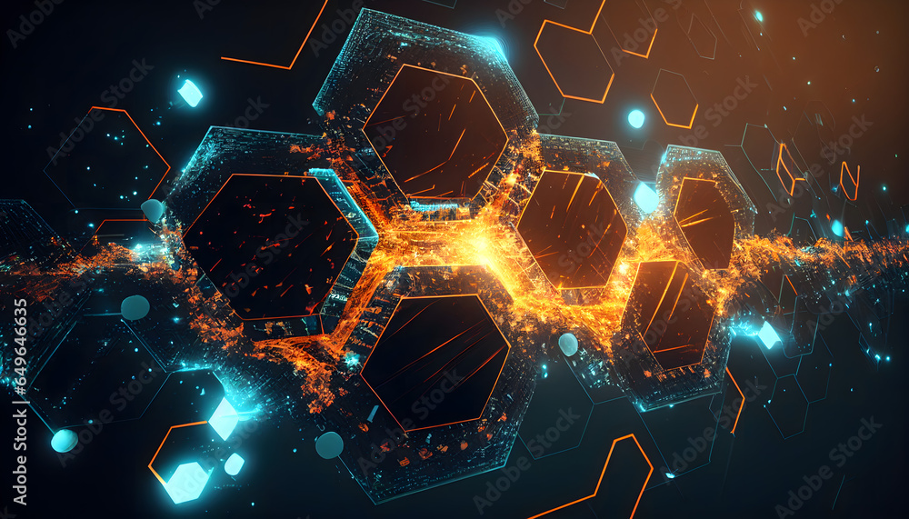 3D rendering of abstract digital technology background. Big data connection concept. Generative AI. 3D rendering of abstract digital technology background. Big data connection concept. Generative AI.