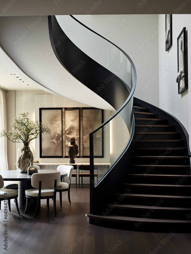 Obraz premium Modern style residential staircase design, villa spiral staircase design, interior staircase design, high-end mansion staircase design