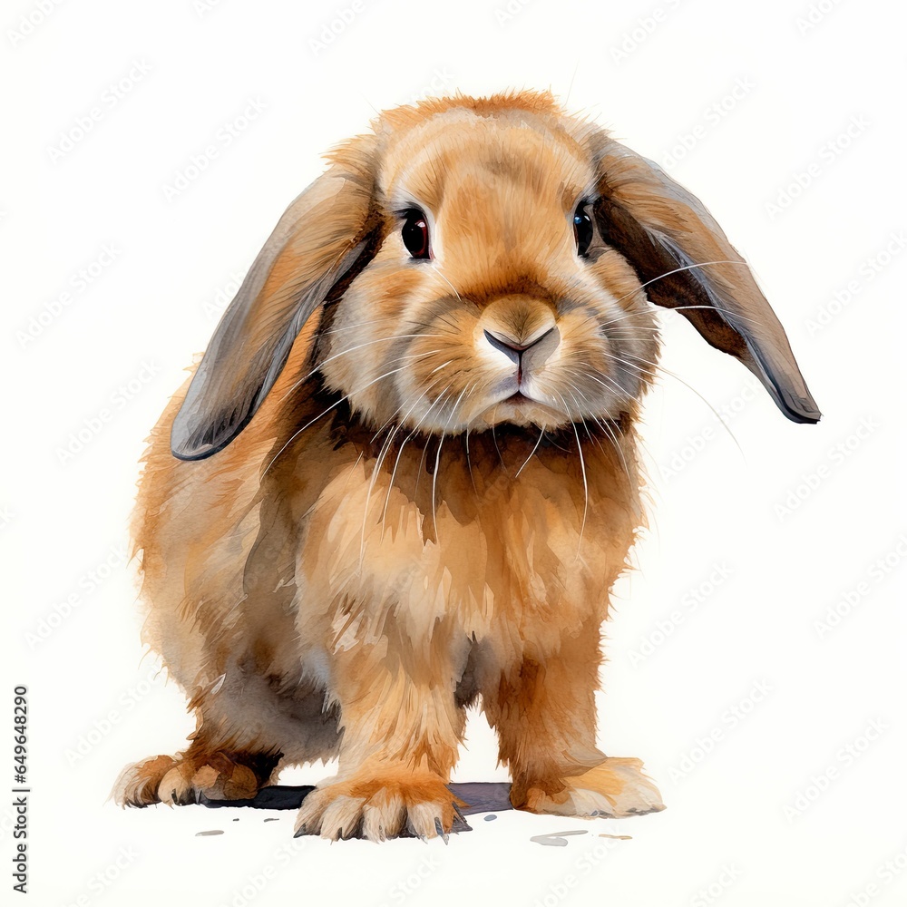 Watercolor Dutch lop-eared rabbit close-up, Dutch rabbit, lop-eared rabbit, rabbit watercolor clipart, cute rabbit for Easter, rabbit clipart for children, handbook material - obrazy, fototapety, plakaty 