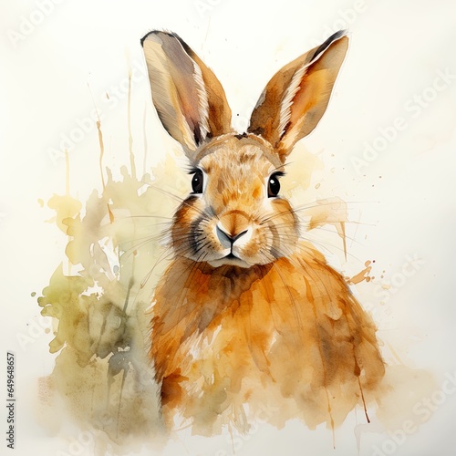 Watercolor rabbit close-up, rabbit watercolor clipart, Easter bunny avatar, rabbit children clipart, handbook material