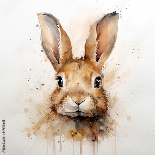 Watercolor rabbit close-up, rabbit watercolor clipart, Easter bunny avatar, rabbit children clipart, handbook material