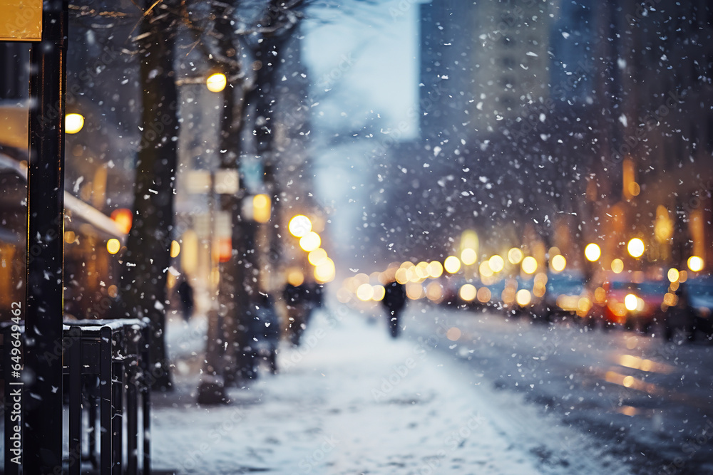 city street in winter, covered by snow - obrazy, fototapety, plakaty 