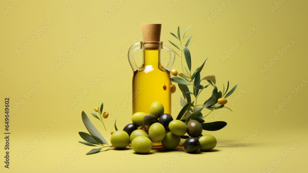 Olive oil artwork on empty background with matte colors Olive oil artwork on empty background with matte colors