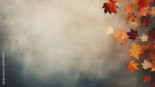 Autumn leaves on a dark grunge background with space for text, banner ai generative