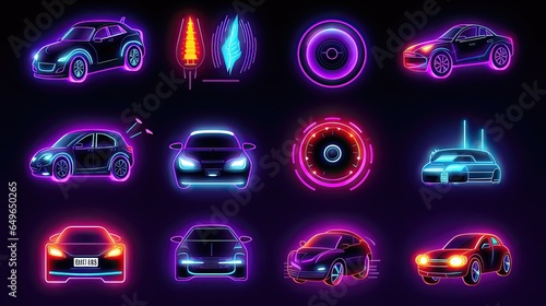 neon futuristic icons of intelligent cars