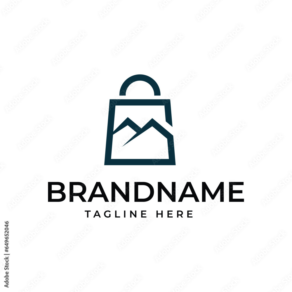 Shopping bag logo combined with a simple mountain shape