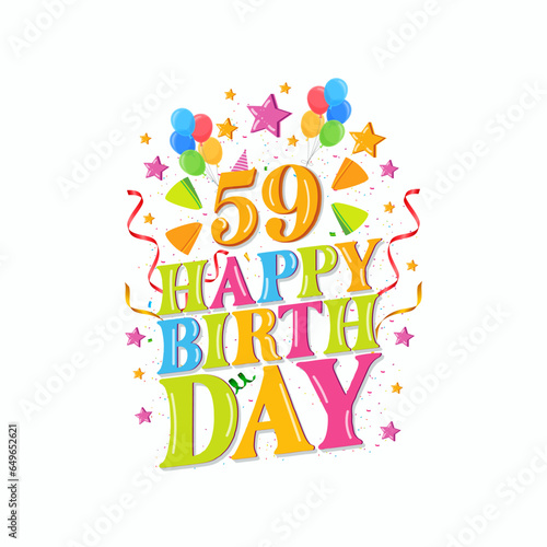 59 years happy birthday logo with balloons, vector illustration 59th Birthday Celebration design