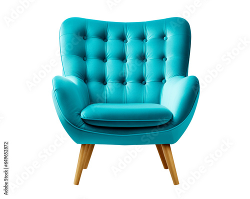 Comfortable blue armchair on transparent background, png. Interior element	
