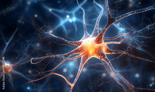 Active nerve cells. Human neuron in the brain. Generative AI